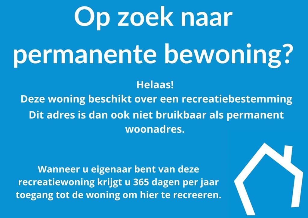 Blauwe achtergrond met witte tekst over recreatieve bewoning en toegang tot de woning voor recreatie.